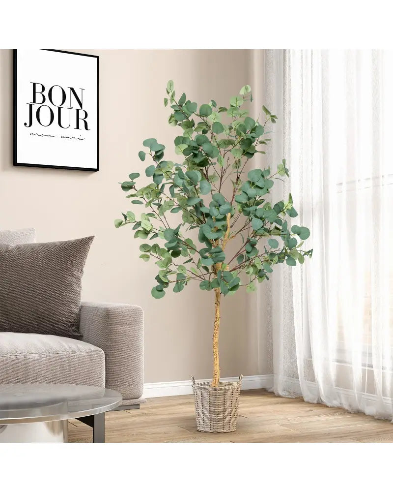 5.5 Feet Artificial Eucalyptus Tree with 517 Silver Dollar Leaves-2 Peice - Faux Plants