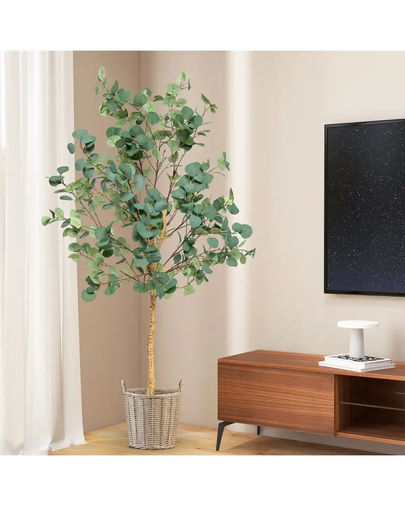 5.5 Feet Artificial Eucalyptus Tree with 517 Silver Dollar Leaves-2 Peice - Faux Plants