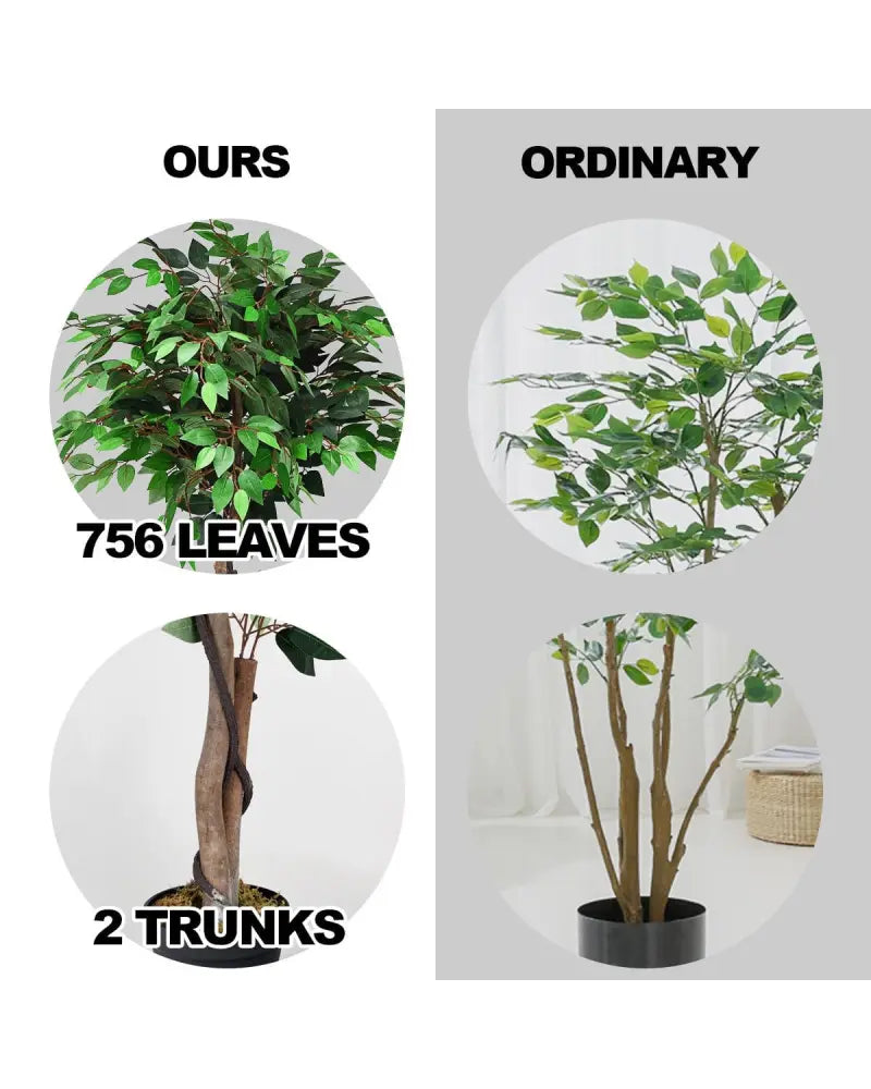 5.5 Feet Artificial Ficus Silk Tree with Wood Trunks - Green - Faux Plants