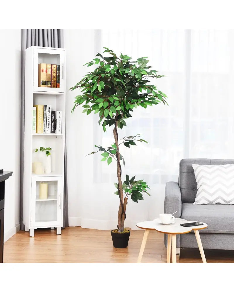 5.5 Feet Artificial Ficus Silk Tree with Wood Trunks - Green - Faux Plants