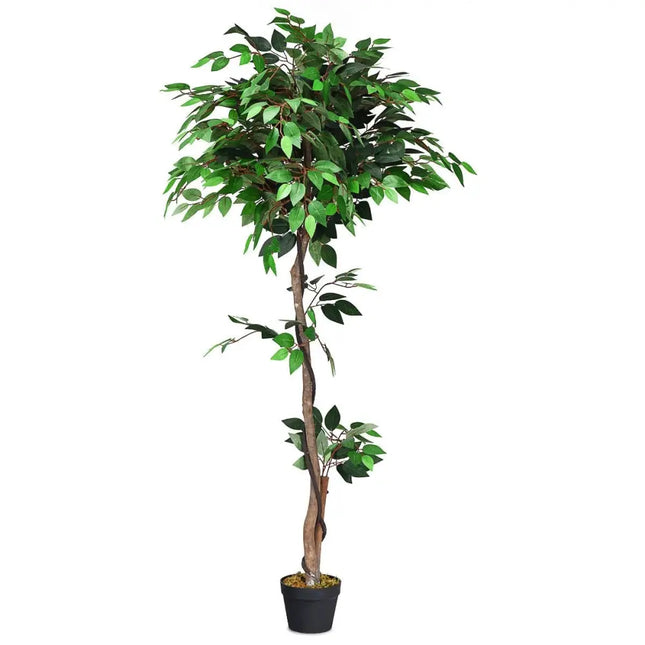 5.5 Feet Artificial Ficus Silk Tree with Wood Trunks - Green - Faux Plants