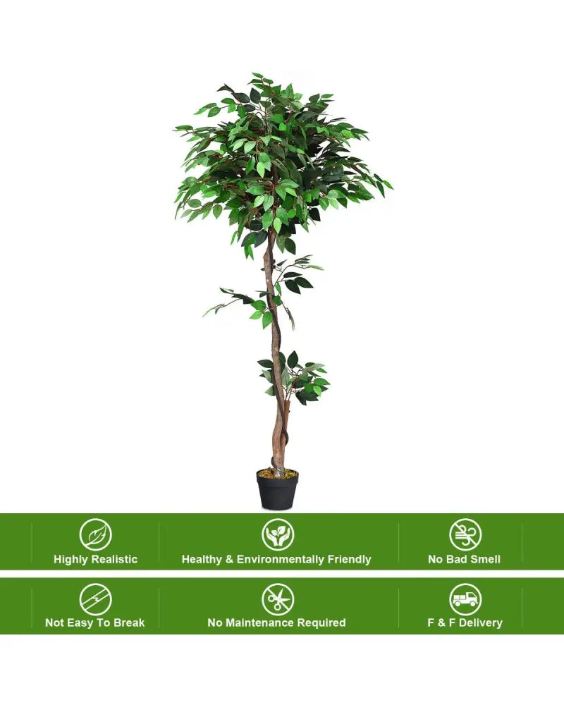 5.5 Feet Artificial Ficus Silk Tree with Wood Trunks - Green - Faux Plants