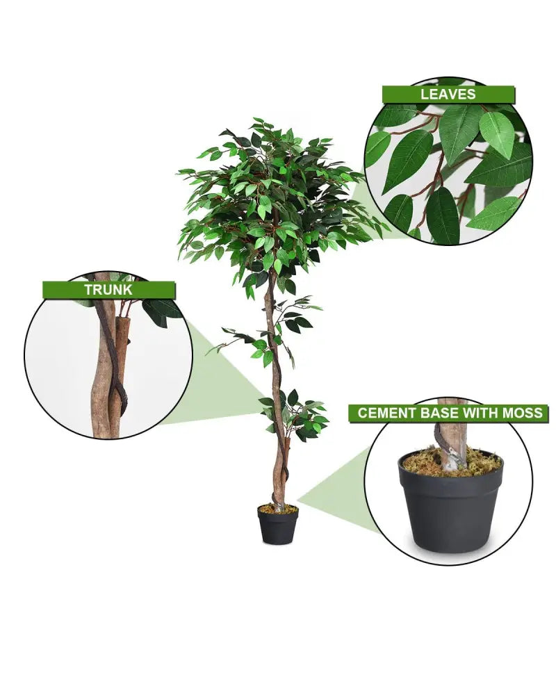 5.5 Feet Artificial Ficus Silk Tree with Wood Trunks - Green - Faux Plants