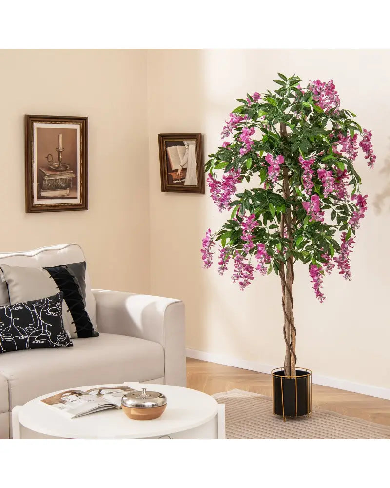 5.5 FT Faux Wisteria Plant in Nursery Pot with Blooming Flowers-Rose Red - Rose Red - Faux Plants
