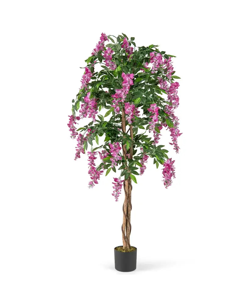 5.5 FT Faux Wisteria Plant in Nursery Pot with Blooming Flowers-Rose Red - Rose Red - Faux Plants