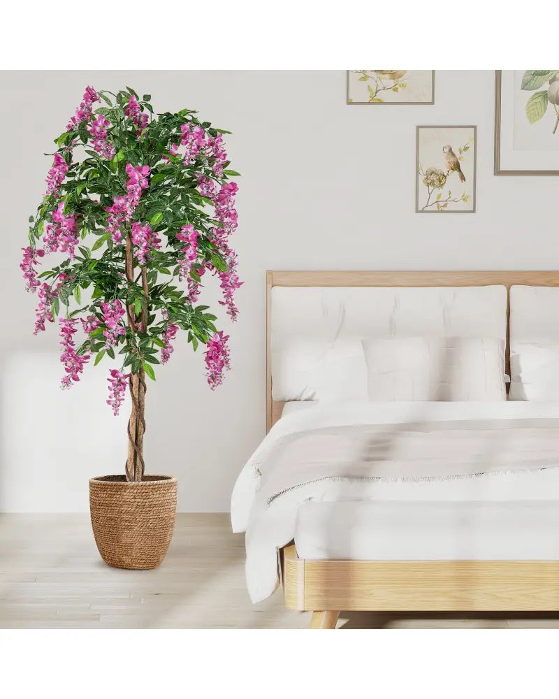 5.5 FT Faux Wisteria Plant in Nursery Pot with Blooming Flowers-Rose Red - Rose Red - Faux Plants