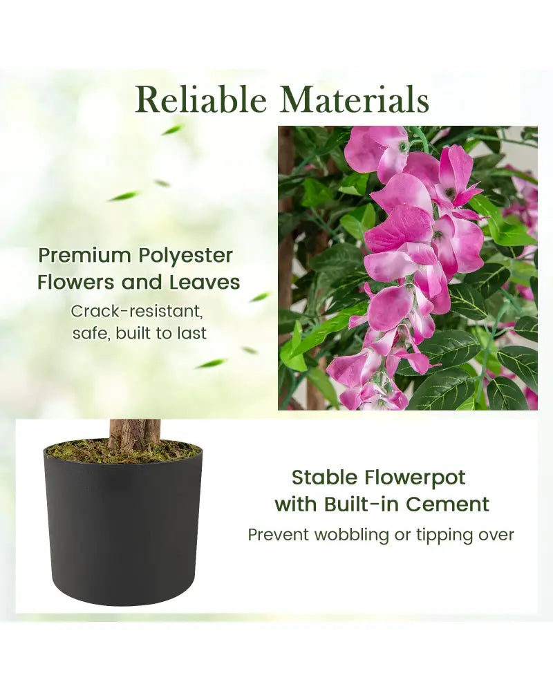 5.5 FT Faux Wisteria Plant in Nursery Pot with Blooming Flowers-Rose Red - Rose Red - Faux Plants