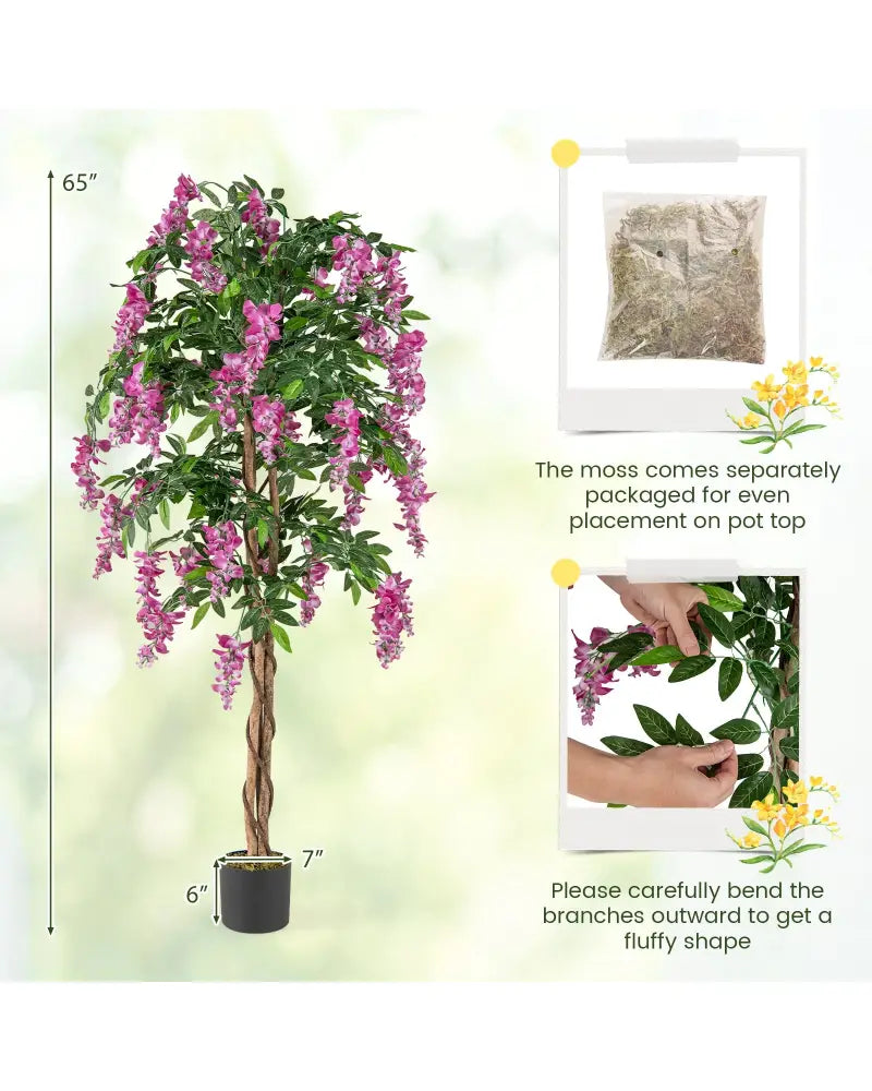5.5 FT Faux Wisteria Plant in Nursery Pot with Blooming Flowers-Rose Red - Rose Red - Faux Plants