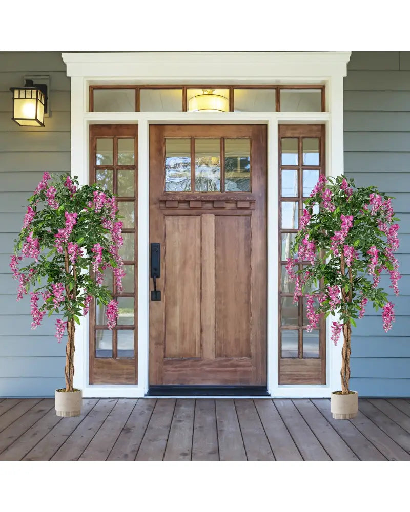 5.5 FT Faux Wisteria Plant in Nursery Pot with Blooming Flowers-Rose Red - Rose Red - Faux Plants