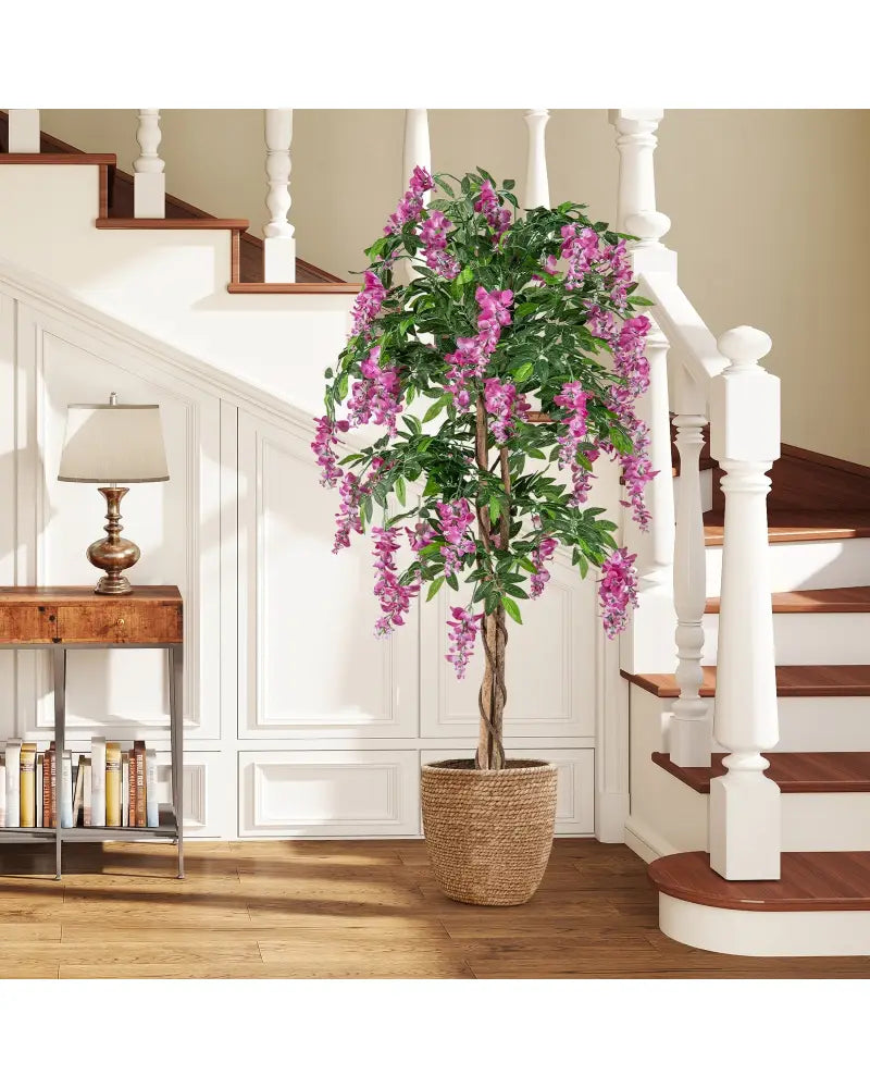 5.5 FT Faux Wisteria Plant in Nursery Pot with Blooming Flowers-Rose Red - Rose Red - Faux Plants