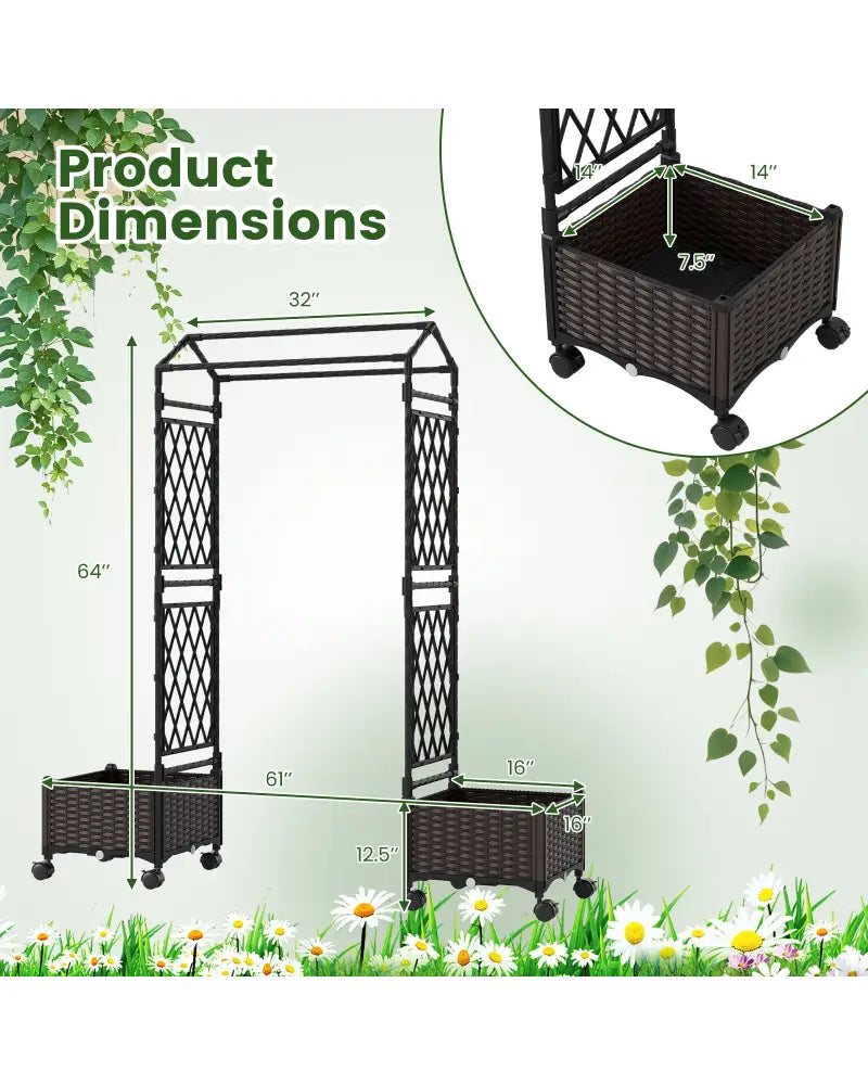 5.5 FT Self-Watering Planter Boxes with Lattice Trellis and Roof-Brown - Brown - Garden Arbors