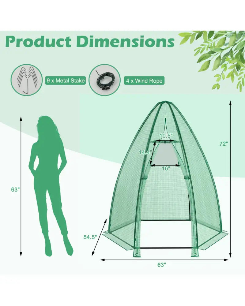 5.5 x 5.5 x 6 Feet Portable Mini Greenhouse with All-Weather PE Cover - Green - Greenhouses