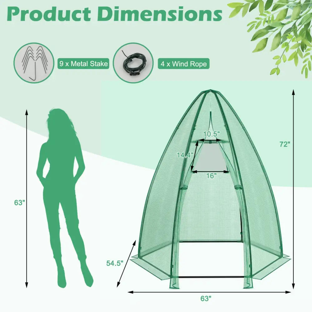5.5 x 5.5 x 6 Feet Portable Mini Greenhouse with All-Weather PE Cover - Green - Greenhouses