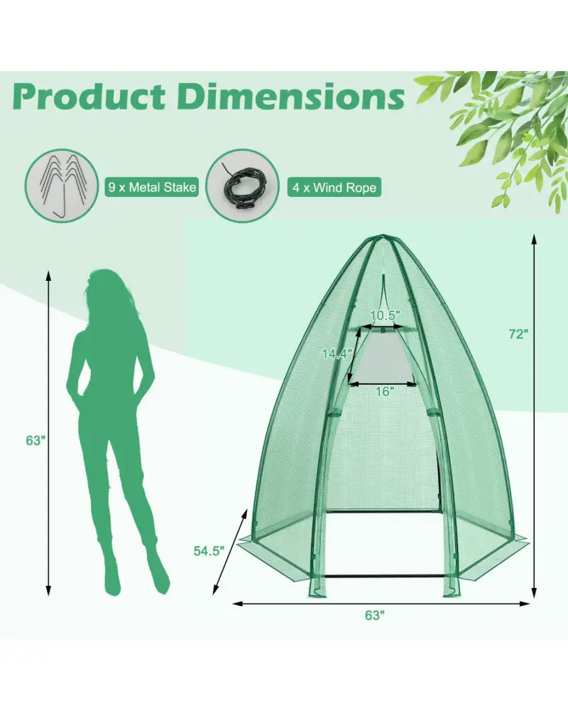 5.5 x 5.5 x 6 Feet Portable Mini Greenhouse with All-Weather PE Cover - Green - Greenhouses