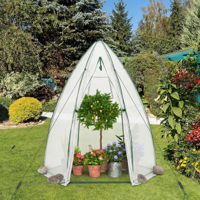 5.5 x 5.5 x 6 Feett Portable Garden Mini Greenhouse with All-Weather PE Cover-White - White - Greenhouses