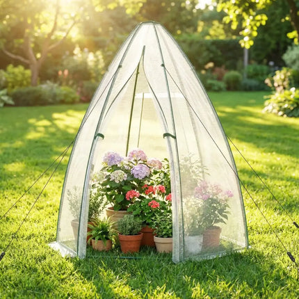 5.5 x 5.5 x 6 Feett Portable Garden Mini Greenhouse with All-Weather PE Cover-White - White - Greenhouses
