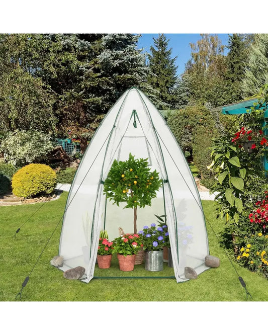 5.5 x 5.5 x 6 Feett Portable Garden Mini Greenhouse with All-Weather PE Cover-White - White - Greenhouses
