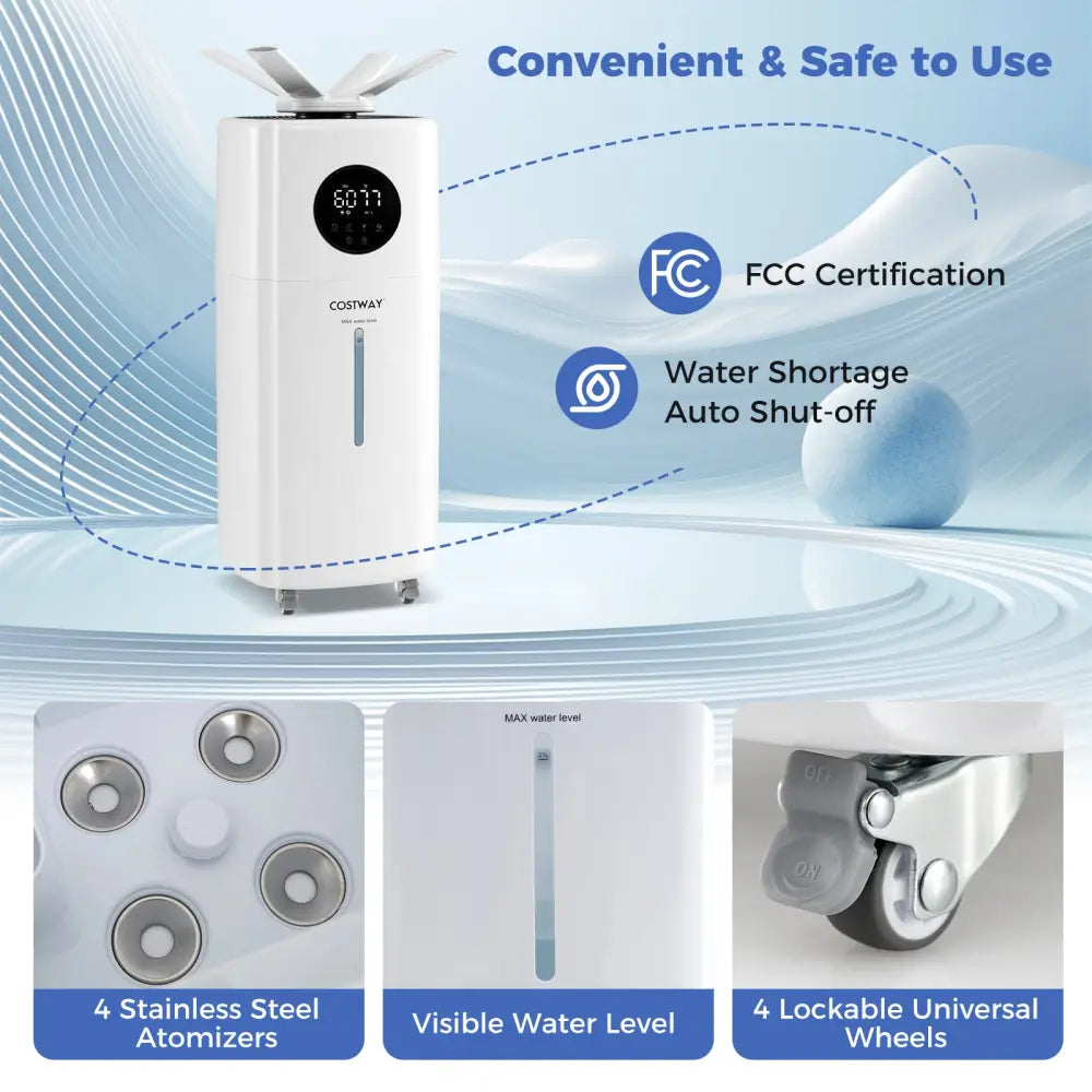 5.5Gal Humidifier with 360° Nozzles and Wheels for Large Room-White - White - Dehumidifiers
