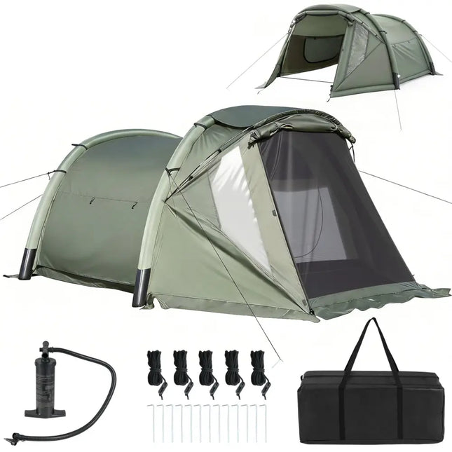 5-7 Person Inflatable Camping Tent with Screened Porch-Green - Green - Tents