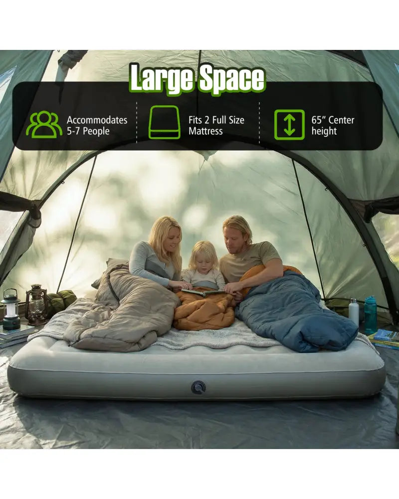5-7 Person Inflatable Camping Tent with Screened Porch-Green - Green - Tents
