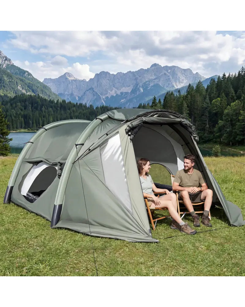 5-7 Person Inflatable Camping Tent with Screened Porch-Green - Green - Tents