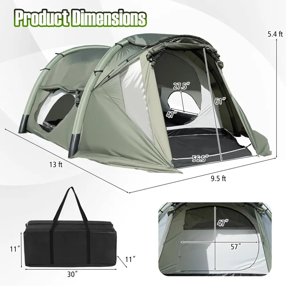 5-7 Person Inflatable Camping Tent with Screened Porch-Green - Green - Tents