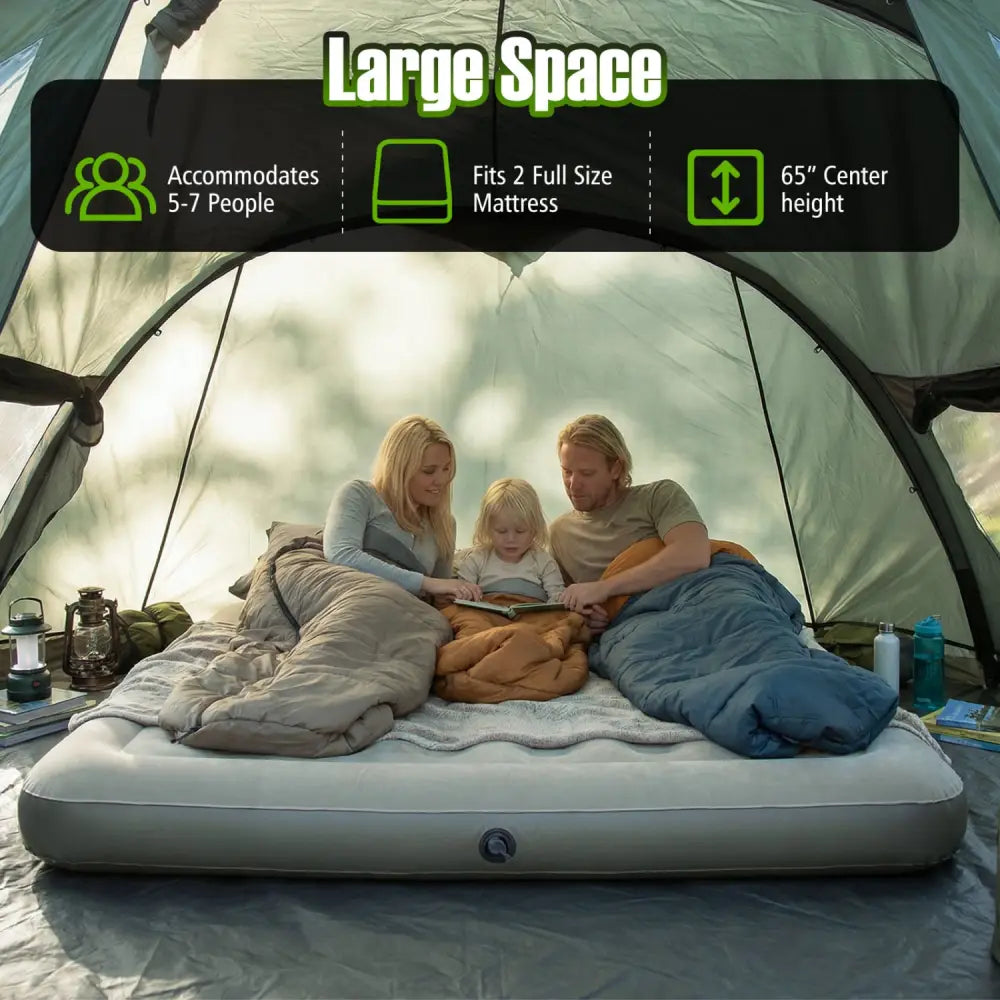 5-7 Person Inflatable Camping Tent with Screened Porch-Green - Green - Tents