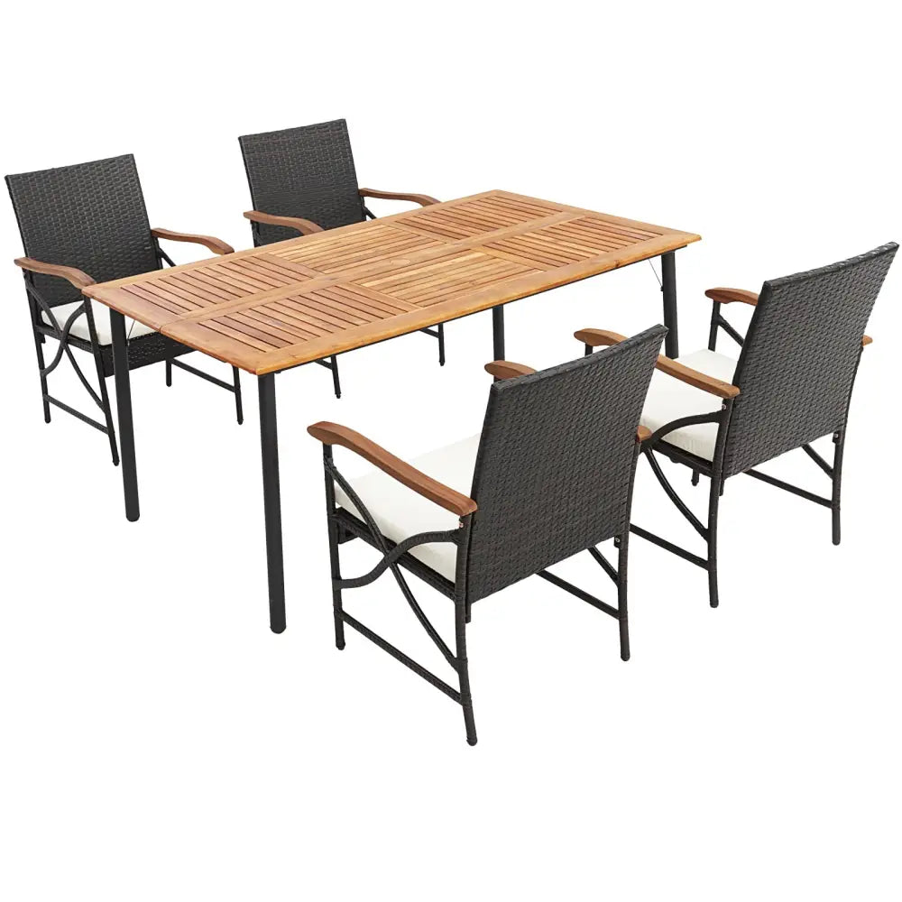 5/7-Piece Outdoor Dining Set with Acacia Wood Table-4-5 Pieces - Brown - Patio Dining Sets
