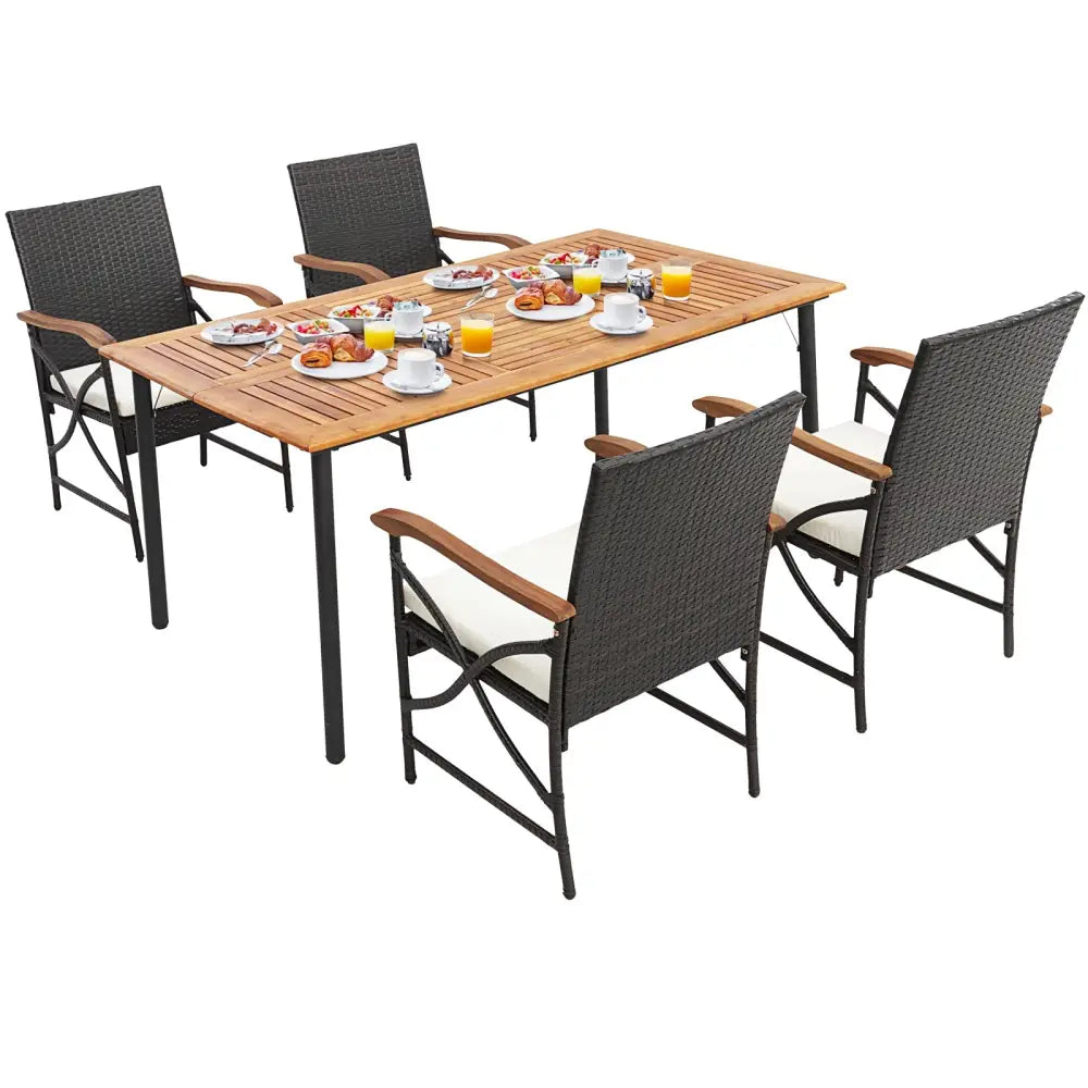 5/7-Piece Outdoor Dining Set with Acacia Wood Table-4-5 Pieces - Brown - Patio Dining Sets