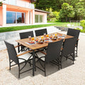 5/7-Piece Outdoor Dining Set with Acacia Wood Table-6 Pieces + Brown - Patio Dining Sets