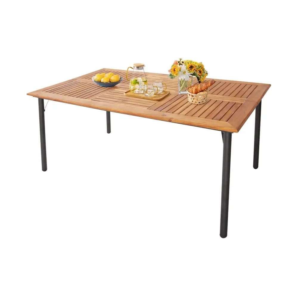 5/7-Piece Outdoor Dining Set with Acacia Wood Table-6 Pieces + Brown - Patio Dining Sets