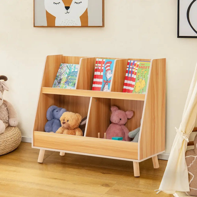 5-Cube Kids Bookshelf and Toy Organizer with Anti-Tipping Kits-Natural Costway