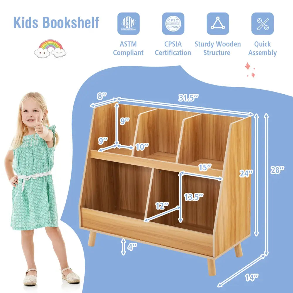 5-Cube Kids Bookshelf and Toy Organizer with Anti-Tipping Kits-Natural - Natural - Kids Storage