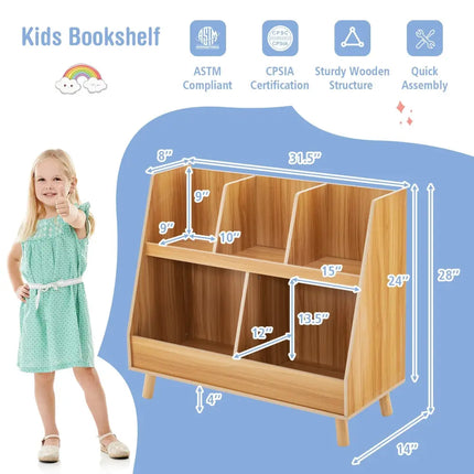 5-Cube Kids Bookshelf and Toy Organizer with Anti-Tipping Kits-Natural Costway