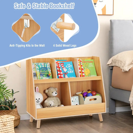 5-Cube Kids Bookshelf and Toy Organizer with Anti-Tipping Kits-Natural Costway