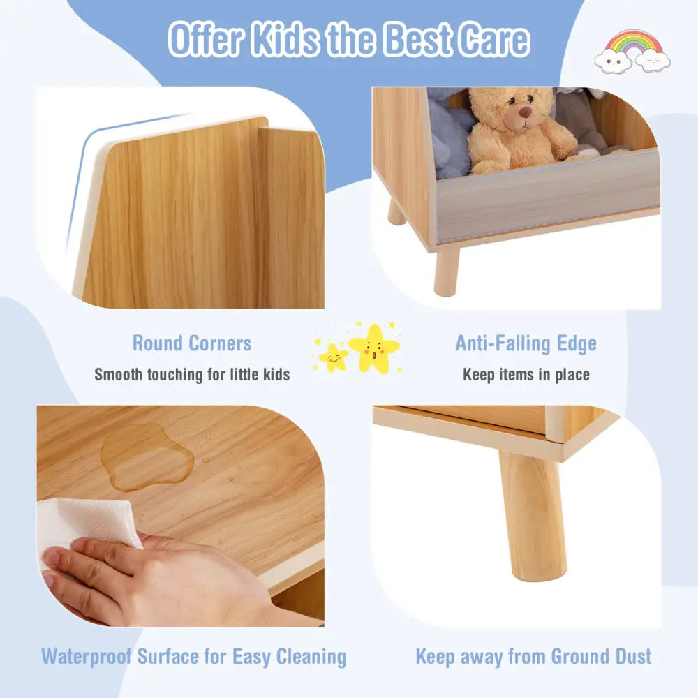 5-Cube Kids Bookshelf and Toy Organizer with Anti-Tipping Kits-Natural - Natural - Kids Storage