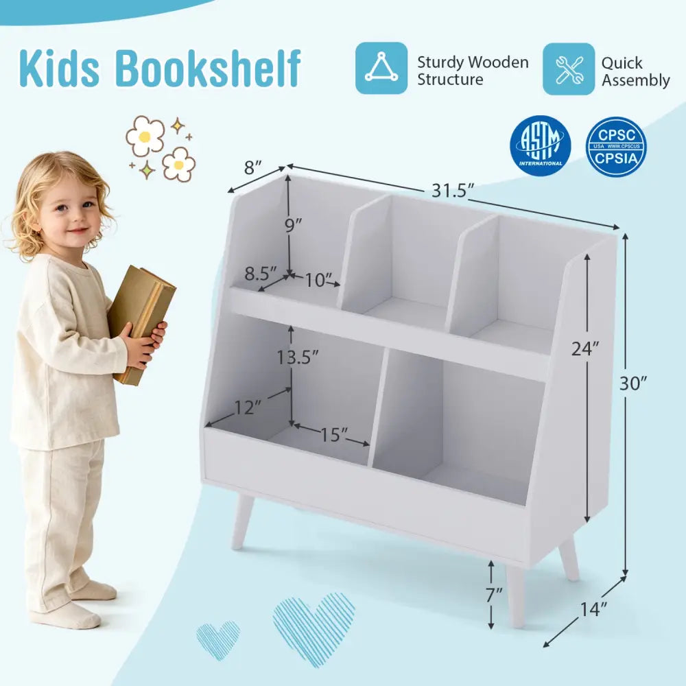 5-Cube Kids Bookshelf and Toy Organizer with Anti-Tipping Kits-Light Gray - Light Gray - Kids Storage