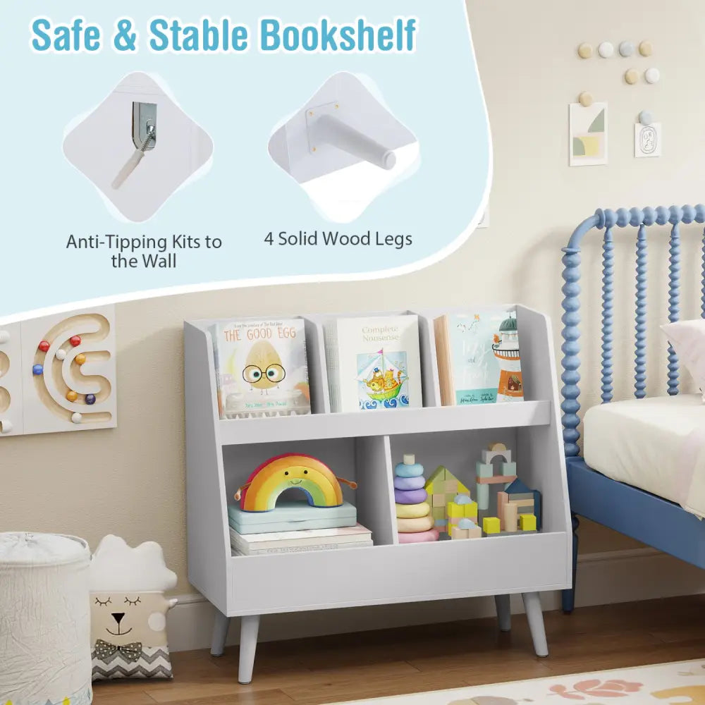 5-Cube Kids Bookshelf and Toy Organizer with Anti-Tipping Kits-Light Gray - Light Gray - Kids Storage