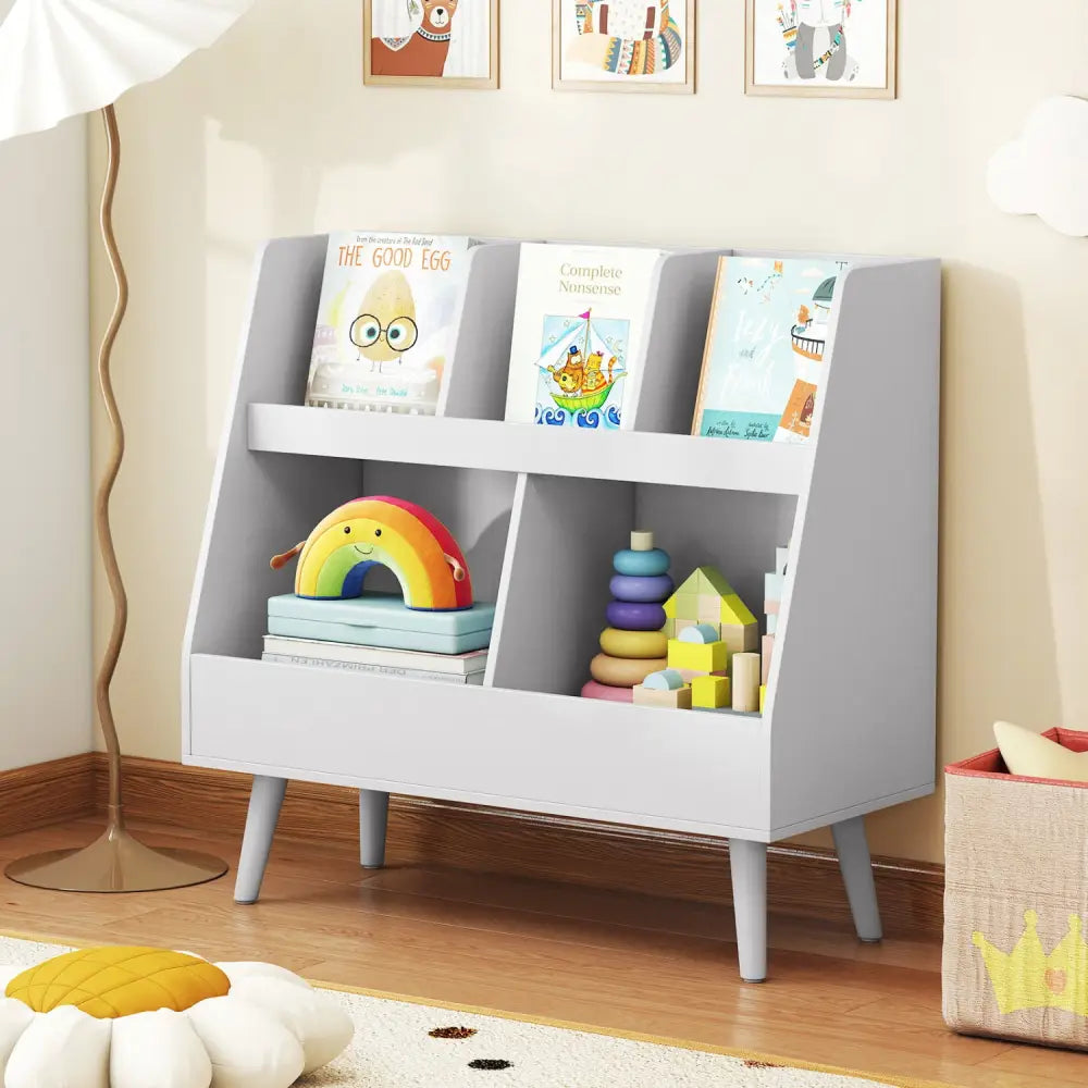 5-Cube Kids Bookshelf and Toy Organizer with Anti-Tipping Kits-Light Gray - Light Gray - Kids Storage