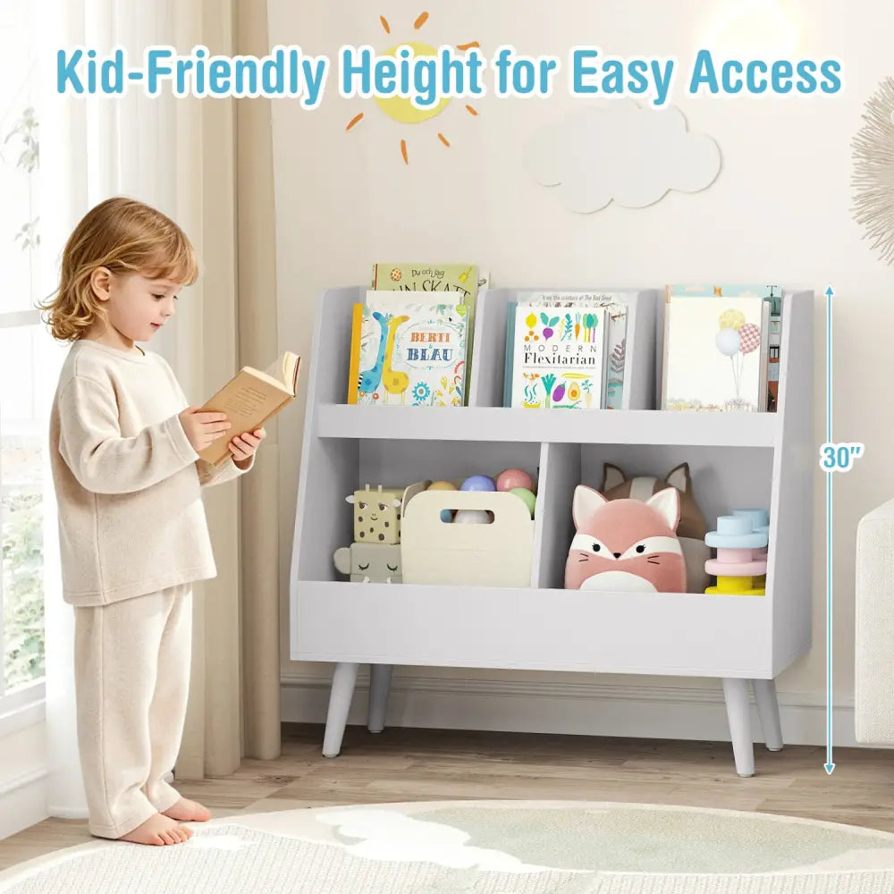 5-Cube Kids Bookshelf and Toy Organizer with Anti-Tipping Kits-Light Gray - Light Gray - Kids Storage