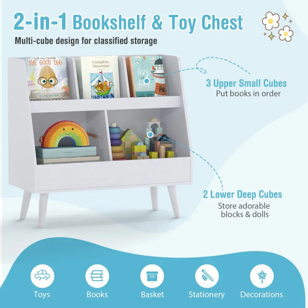 5-Cube Kids Bookshelf and Toy Organizer with Anti-Tipping Kits-Light Gray - Light Gray - Kids Storage