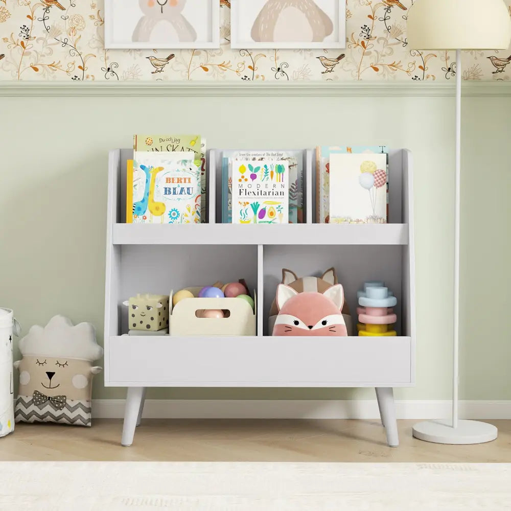 5-Cube Kids Bookshelf and Toy Organizer with Anti-Tipping Kits-Light Gray - Light Gray - Kids Storage