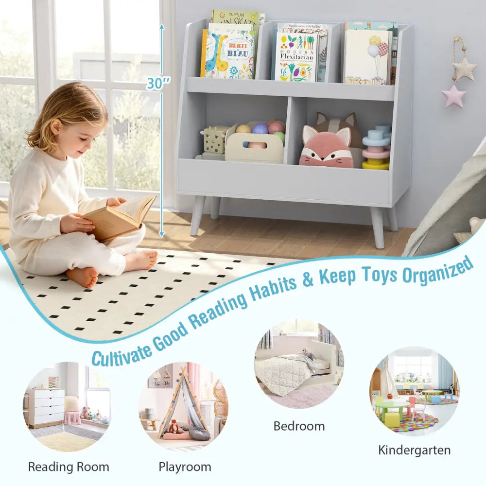 5-Cube Kids Bookshelf and Toy Organizer with Anti-Tipping Kits-Light Gray - Light Gray - Kids Storage