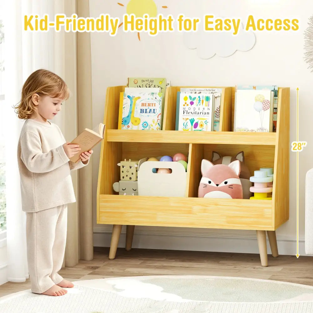 5-Cube Kids Bookshelf and Toy Organizer with Anti-Tipping Kits-Oak - Oak - Kids Storage