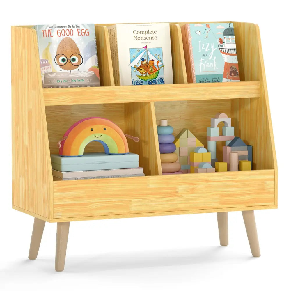 5-Cube Kids Bookshelf and Toy Organizer with Anti-Tipping Kits-Oak - Oak - Kids Storage