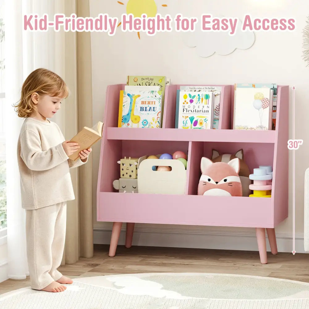 5-Cube Kids Bookshelf and Toy Organizer with Anti-Tipping Kits-Pink - Pink - Kids Storage