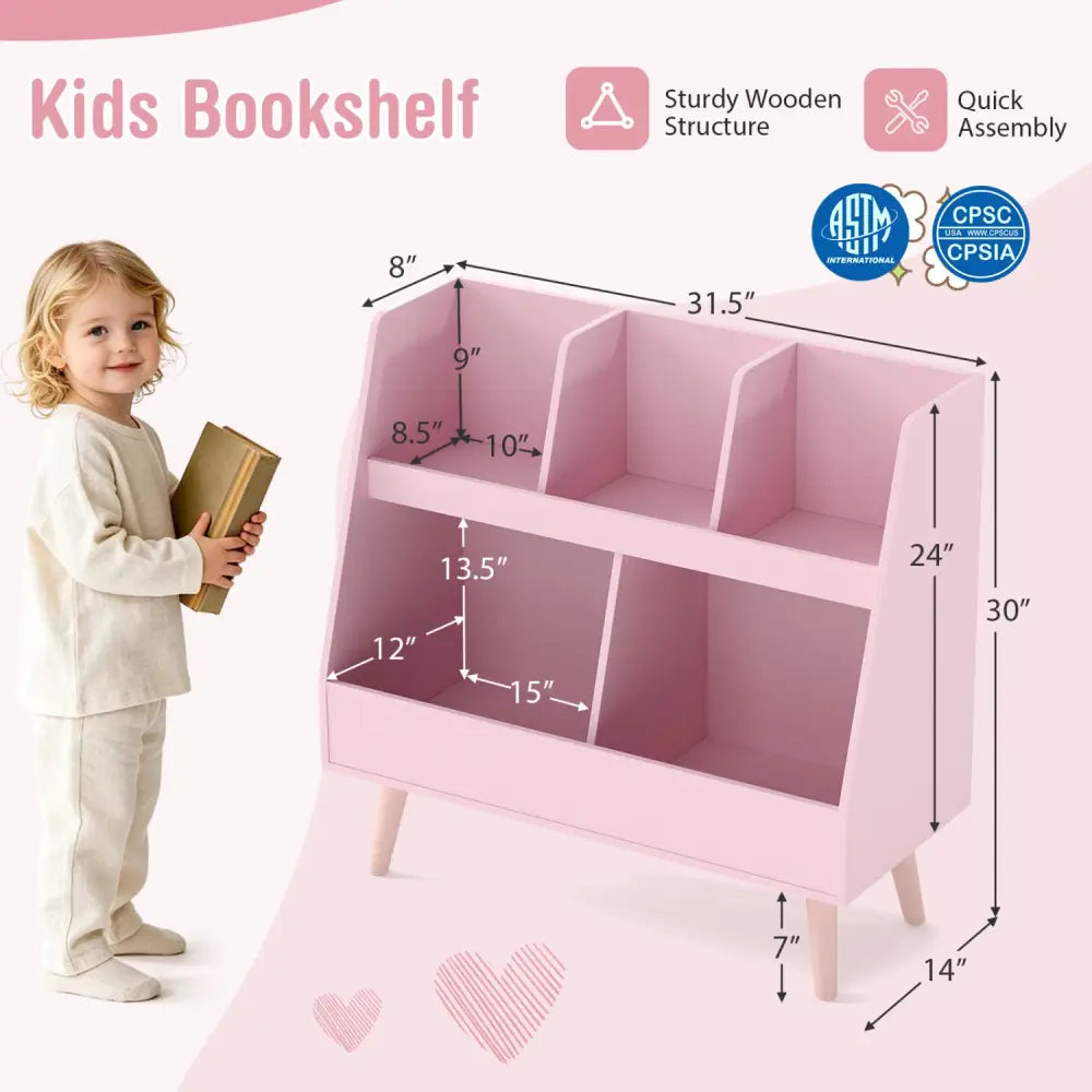 5-Cube Kids Bookshelf and Toy Organizer with Anti-Tipping Kits-Pink - Pink - Kids Storage