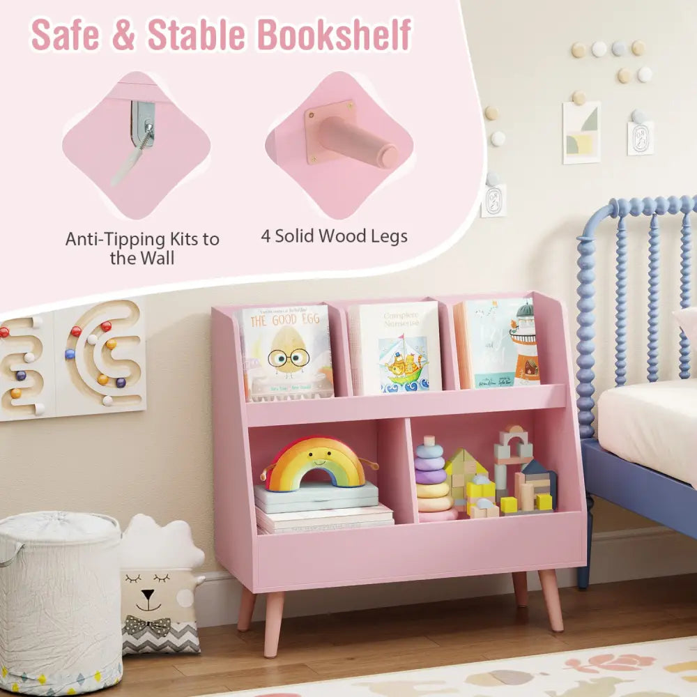 5-Cube Kids Bookshelf and Toy Organizer with Anti-Tipping Kits-Pink - Pink - Kids Storage