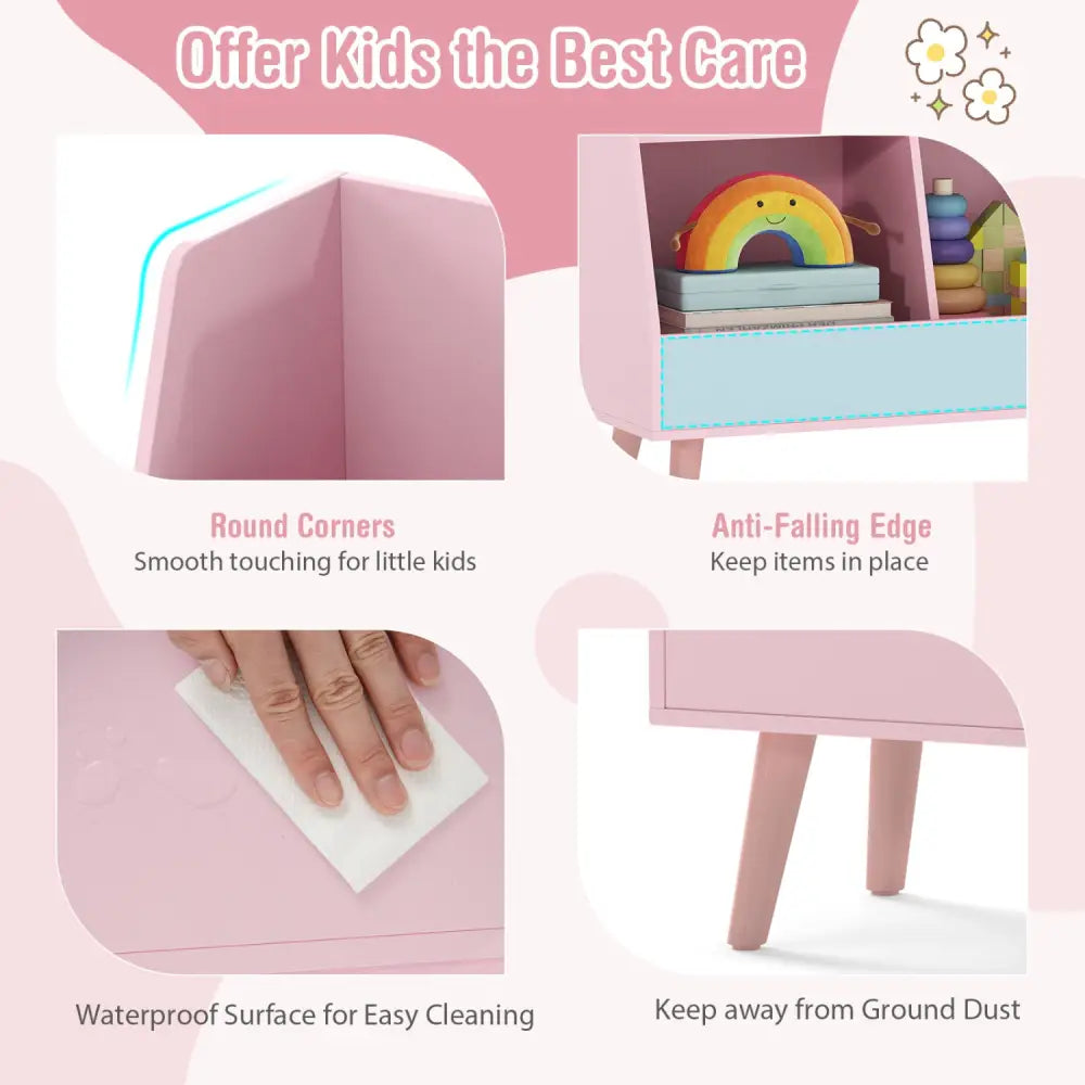 5-Cube Kids Bookshelf and Toy Organizer with Anti-Tipping Kits-Pink - Pink - Kids Storage