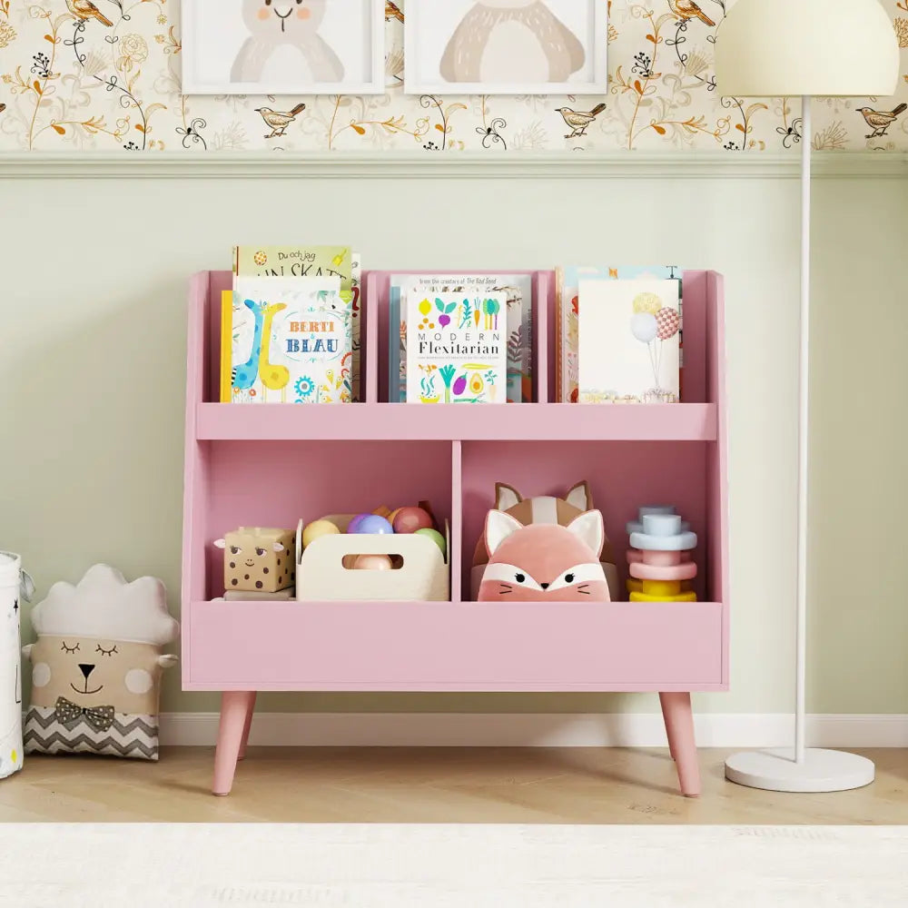 5-Cube Kids Bookshelf and Toy Organizer with Anti-Tipping Kits-Pink - Pink - Kids Storage